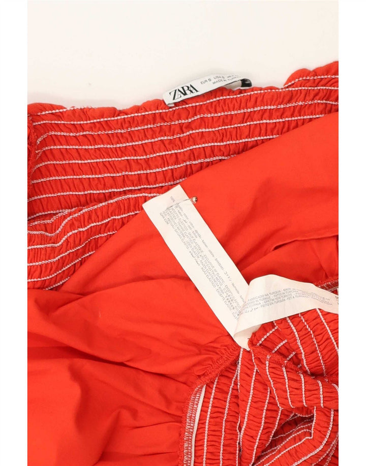 Vestido feminino Zara com ombro de fora UK 10 pequeno algodão vermelho