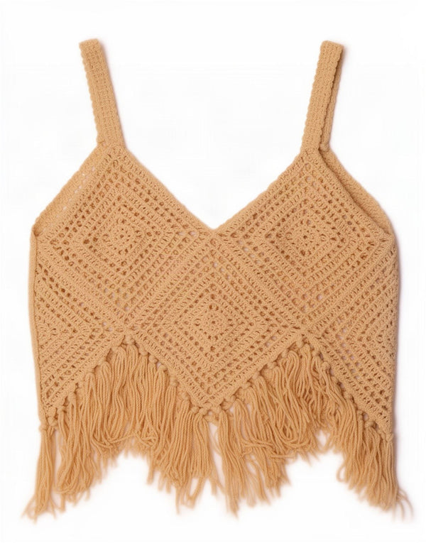 Top feminino de crochê Zara UK 12 algodão bege médio
