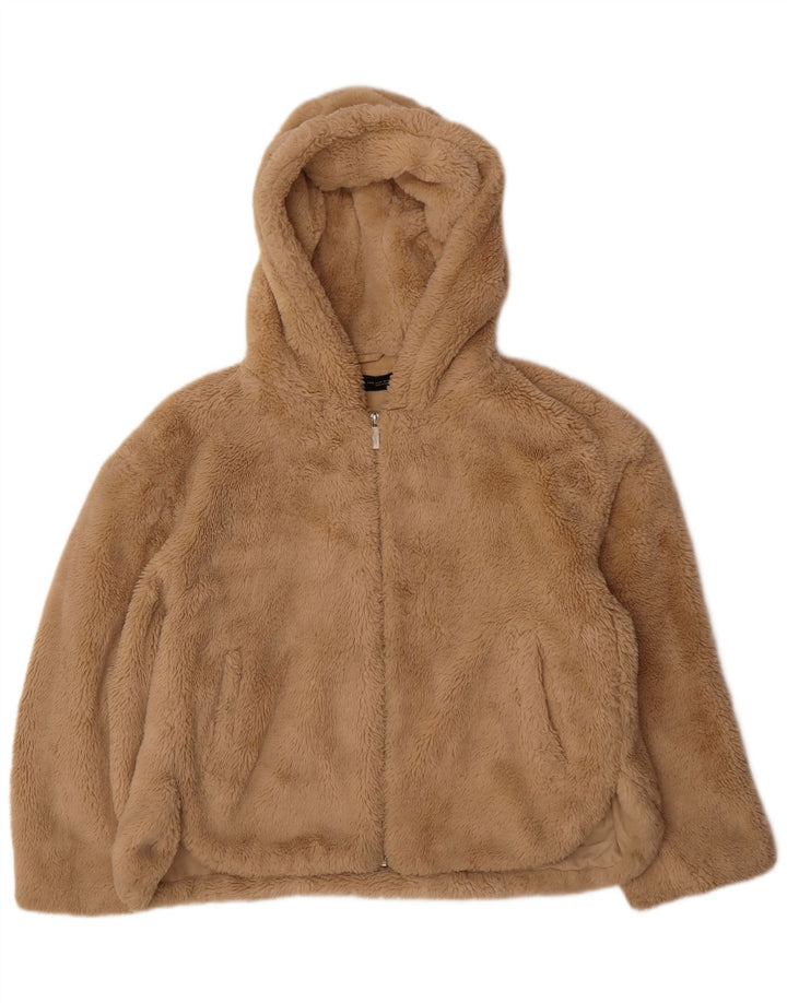 Jaqueta bomber com capuz Teddy Bear feminino Zara Reino Unido 14 poliéster bege médio