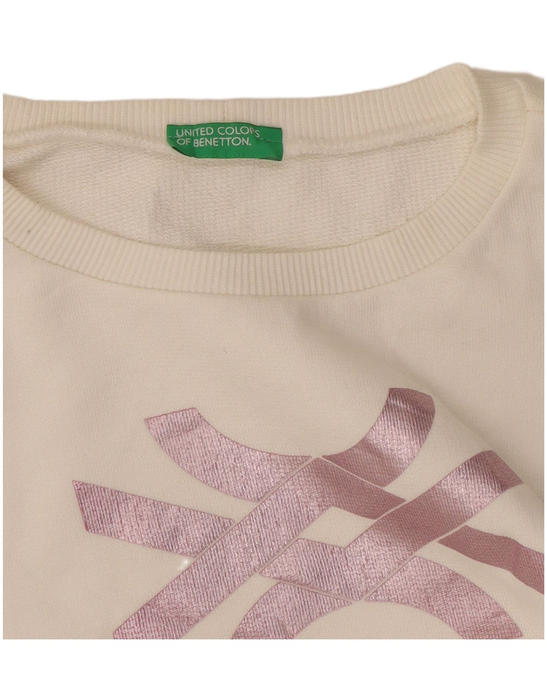 Benetton moletom gráfico feminino jumper UK 10 pequeno branco