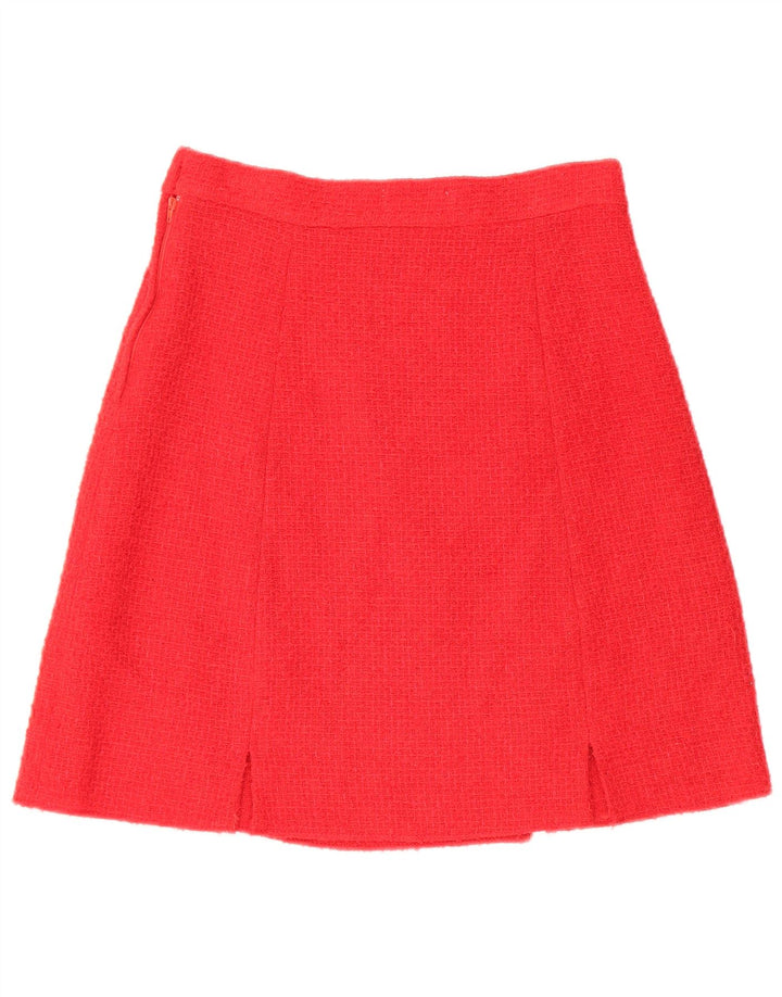 Conjunto de saia feminina vintage de 4 botões e 2 peças Reino Unido 12 médio W28 lã vermelha