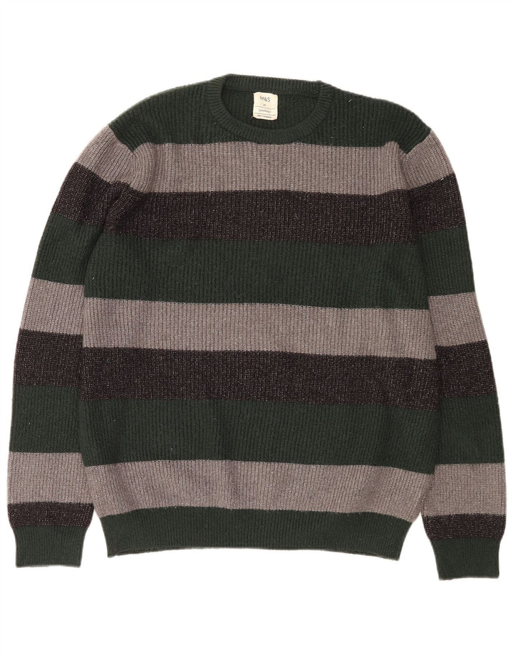 MARKS & SPENCER Suéter masculino com gola redonda XL listrado multicolorido