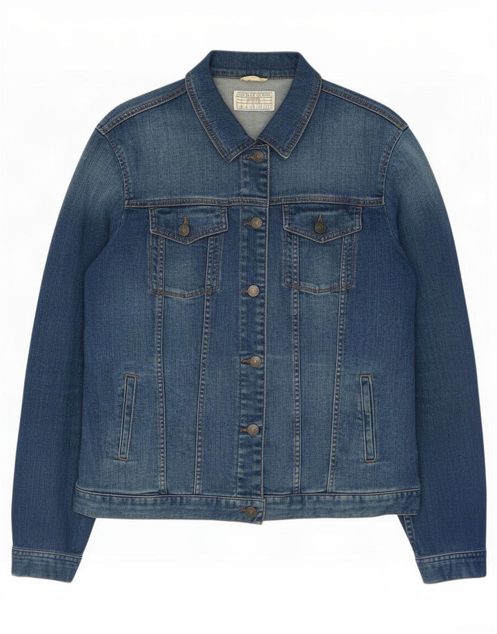 Jaqueta jeans feminina Fat Face Reino Unido 14 grande algodão azul