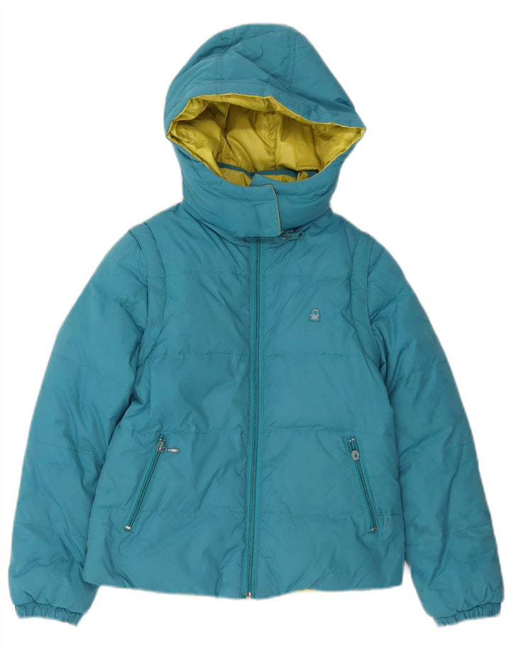 Casaco acolchoado reversível com capuz para menina Benetton 7-8 anos azul médio