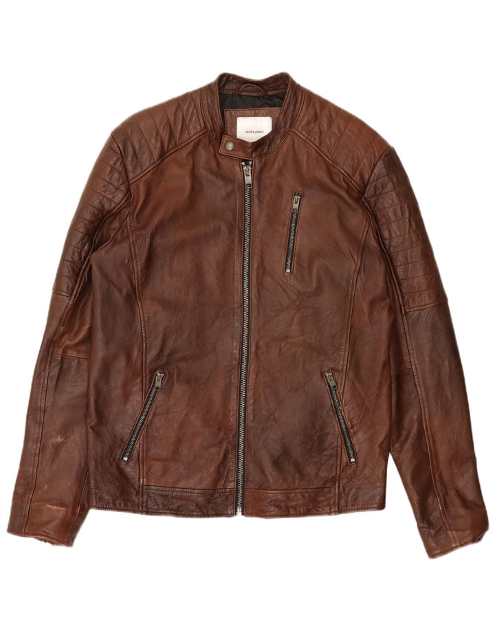 Jaqueta masculina de couro para motociclista Jack & Jones Reino Unido 40 grande couro marrom