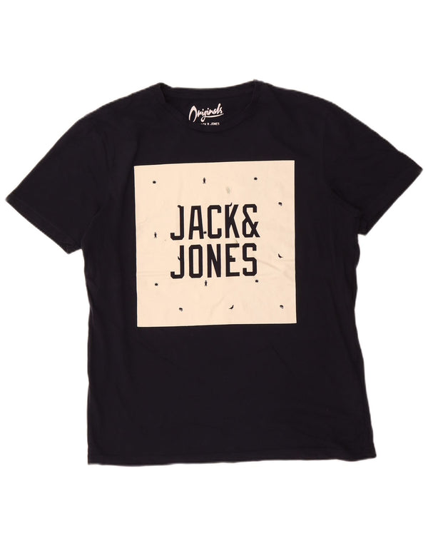 Camiseta gráfica masculina Jack & Jones grande algodão azul marinho