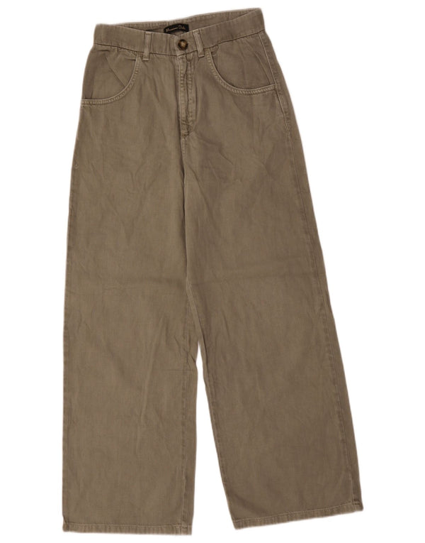 Calça jeans feminina Zara com perna larga EU 36 XS W26 L27 algodão cáqui