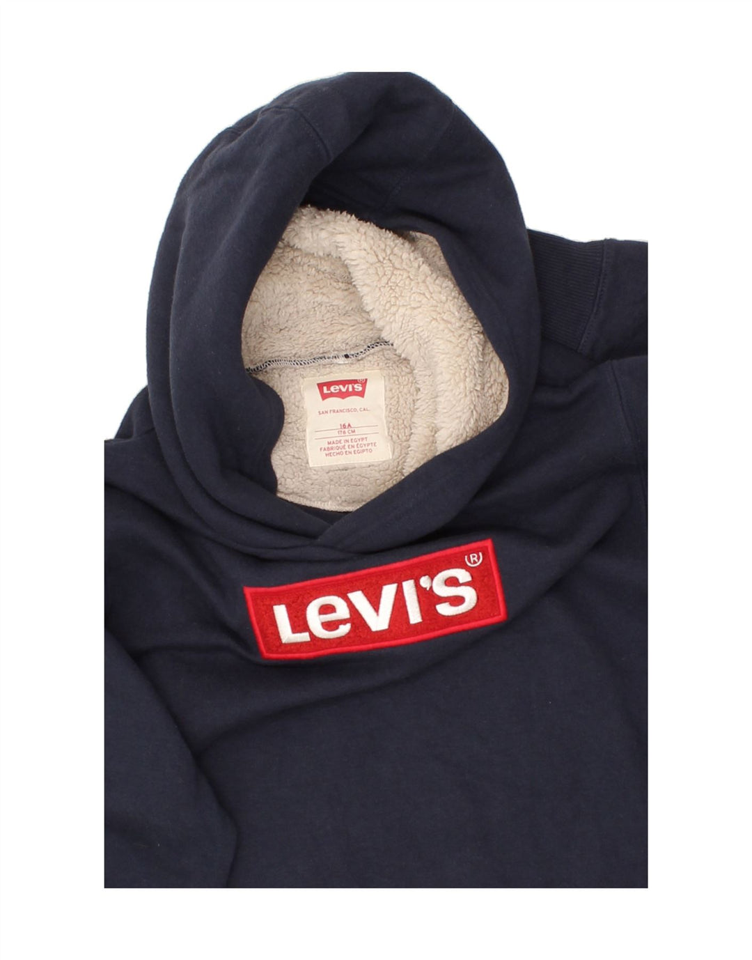 LEVI'S Boys Graphic Hoodie Jumper 15-16 Years Navy Blue Cotton Vintage Levi's and Second-Hand Levi's from Messina Hembry 