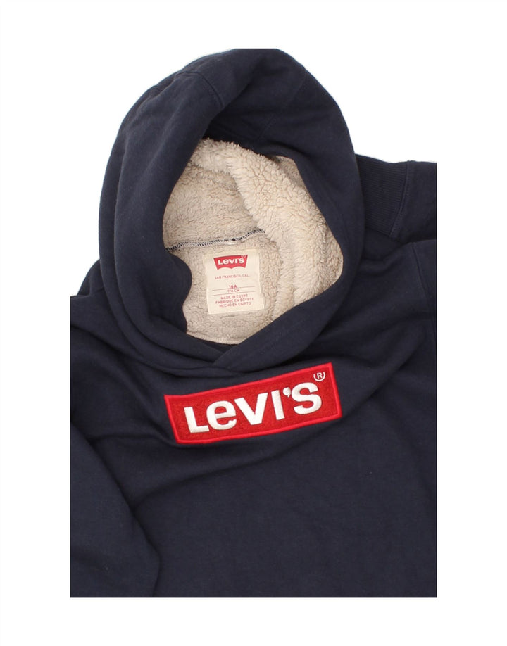 LEVI'S Boys Graphic Hoodie Jumper 15-16 Years Navy Blue Cotton Vintage Levi's and Second-Hand Levi's from Messina Hembry 