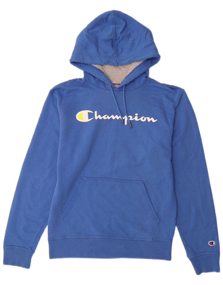 CHAMPION Suéter masculino com capuz gráfico pequeno azul algodão
