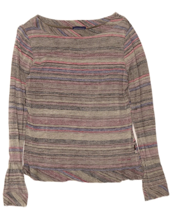 Trussardi Jeans Top Feminino Manga Comprida UK 18 XL Listrado Cinza