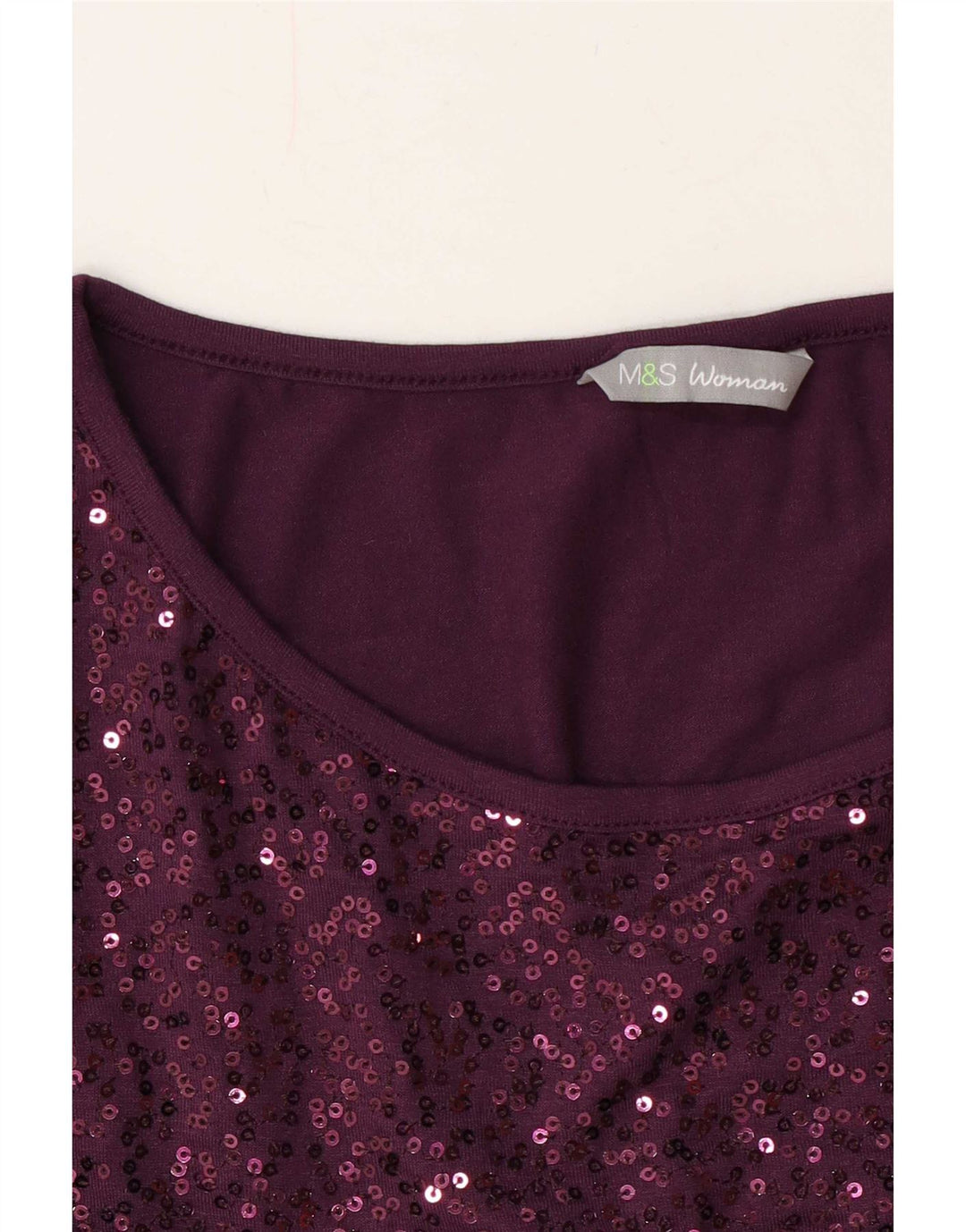 Blusa feminina de lantejoulas Marks & Spencer Reino Unido 14 grande Borgonha