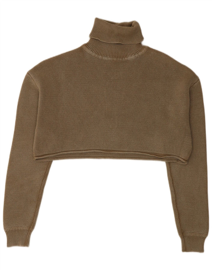 Zara Suéter feminino cropped oversized com gola redonda Reino Unido 10 pequeno cáqui