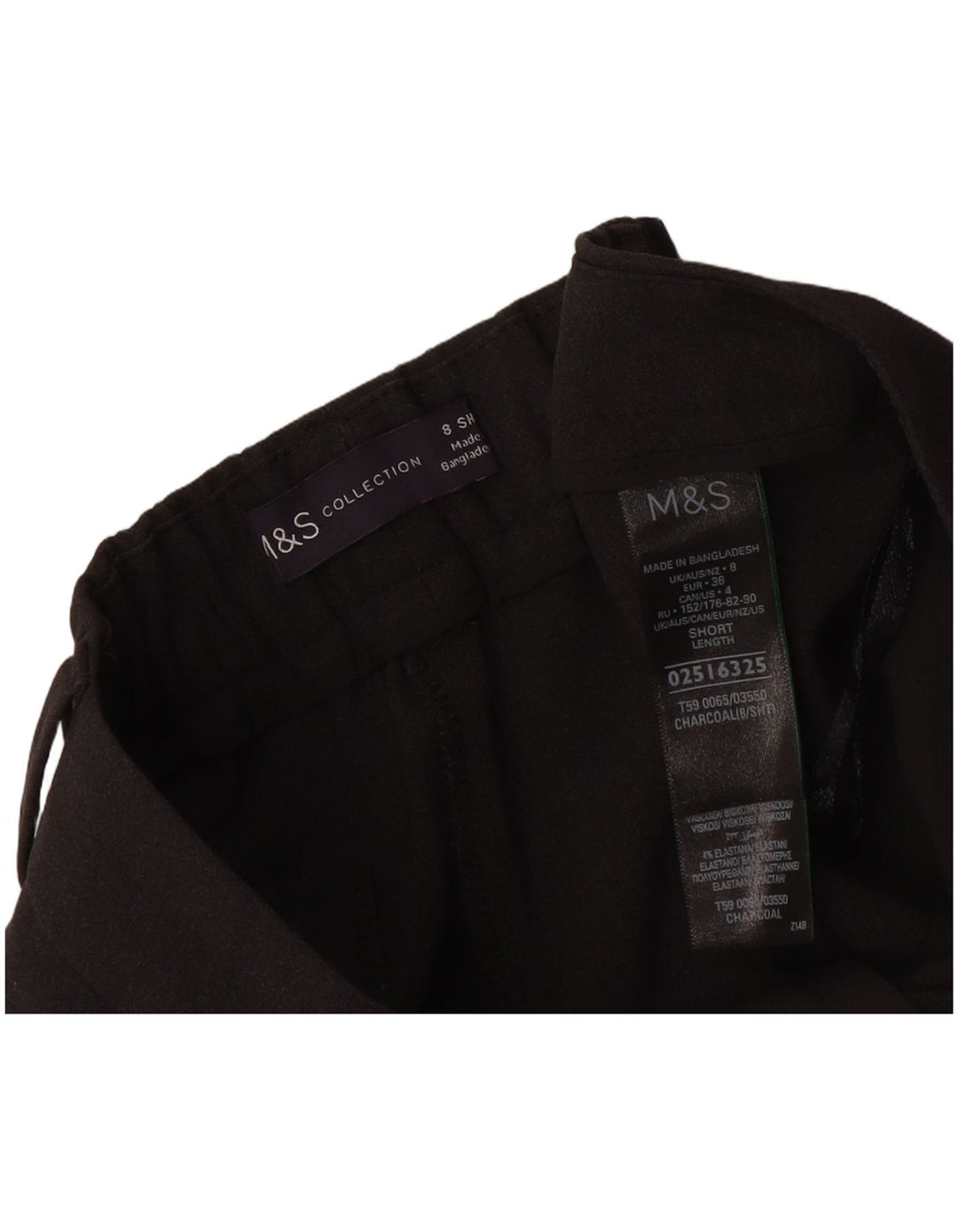 Calças cortadas femininas Marks & Spencer UK 8 pequenas W27 L26 poliéster cinza