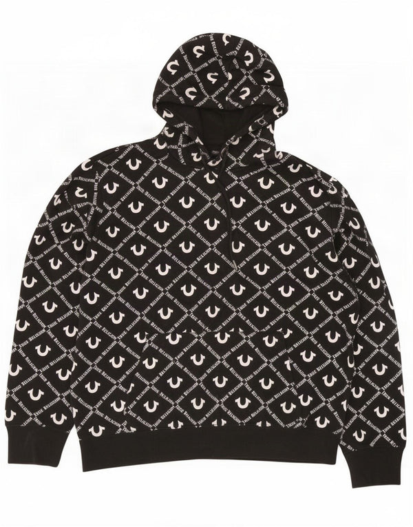 True Religion Mens Graphic Hoodie Jumper XL Algodão Preto