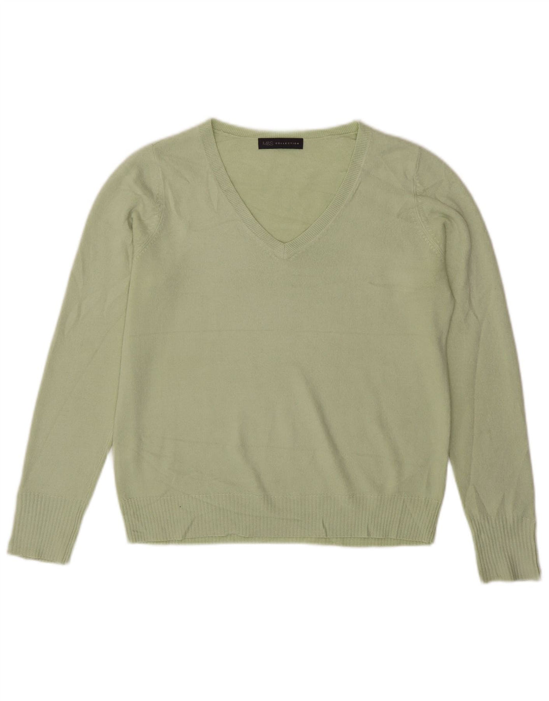 Suéter feminino Marks & Spencer com decote em V Reino Unido 16 grande verde