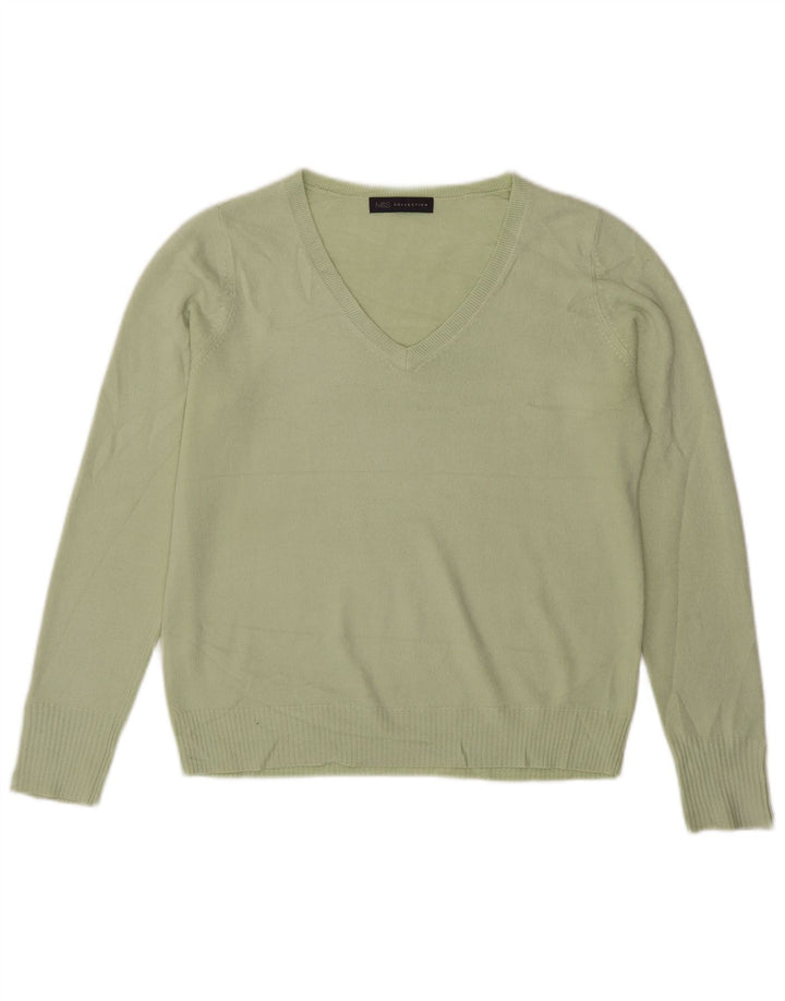 Suéter feminino Marks & Spencer com decote em V Reino Unido 16 grande verde