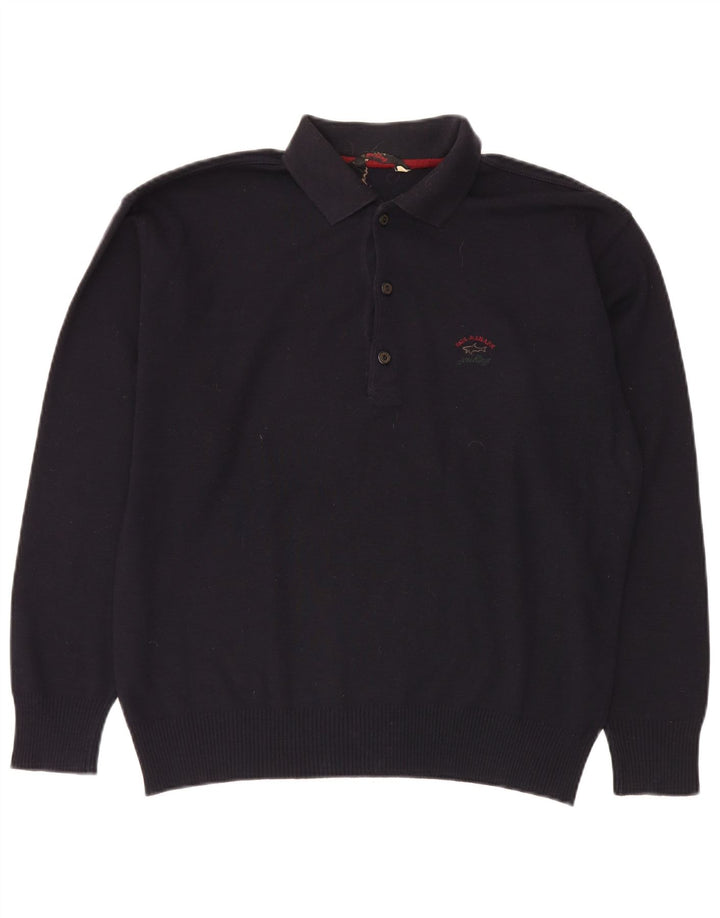 Suéter masculino Paul & Shark Yachting Polo com gola em lã azul marinho médio