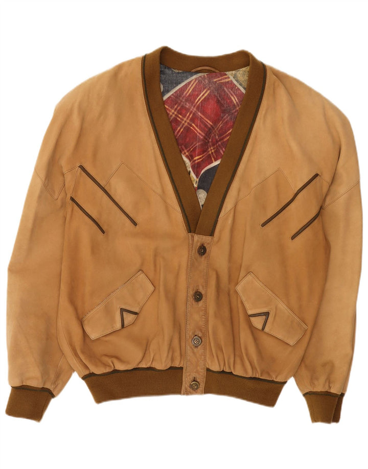 Jaqueta bomber masculina de camurça Toni Mir Reino Unido 42 XL couro marrom