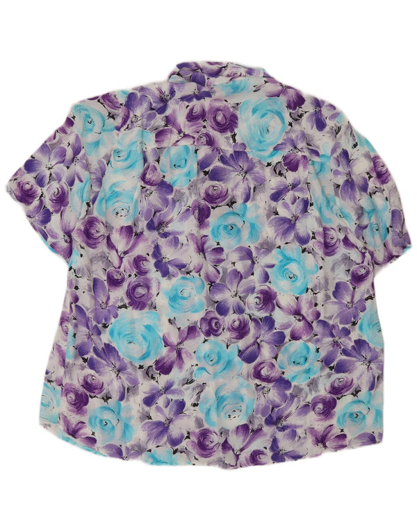 Blusa feminina vintage de manga curta oversized Reino Unido 18 XL roxo floral