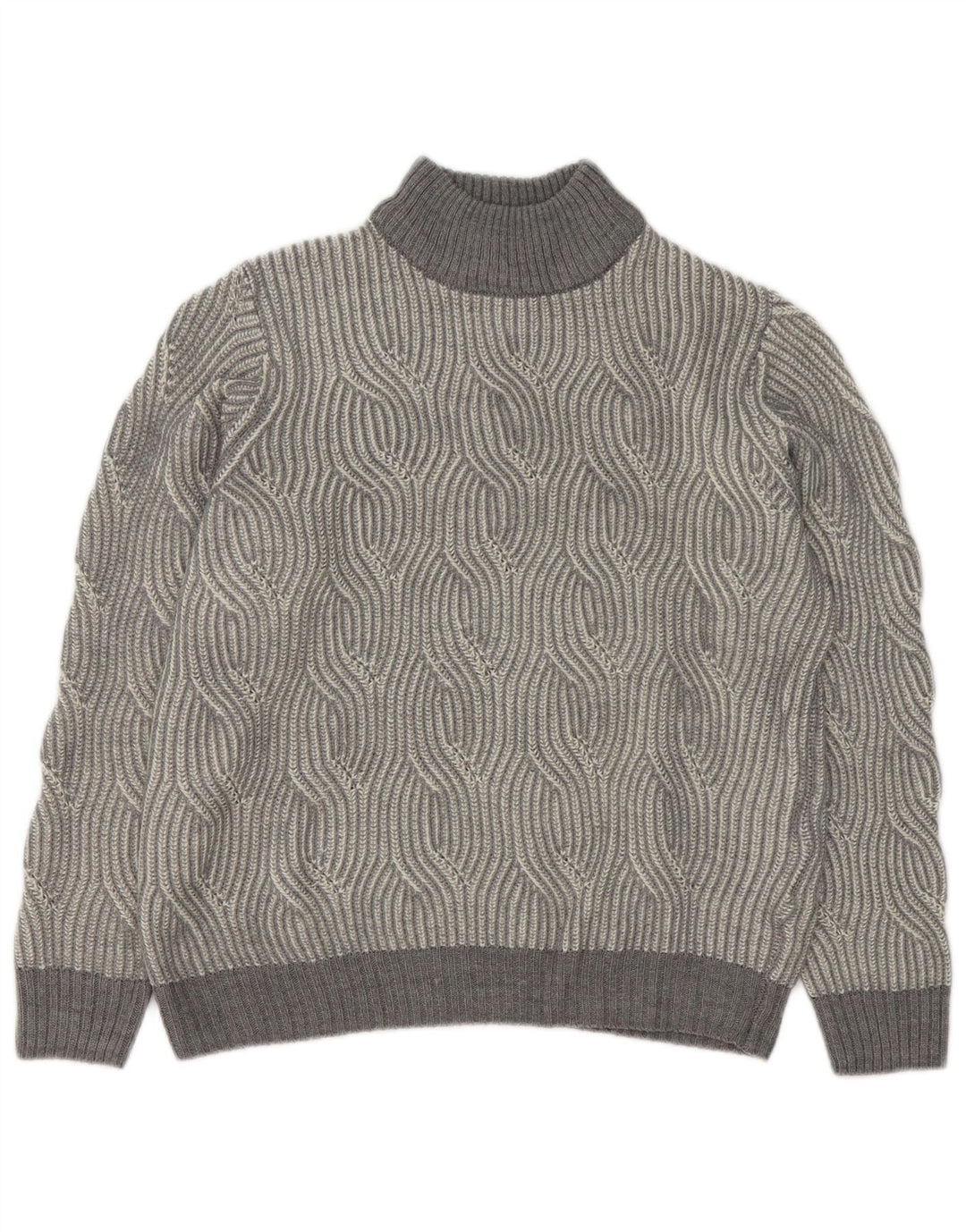 Suéter vintage masculino com gola tartaruga Reino Unido 40/42 cinza médio geométrico