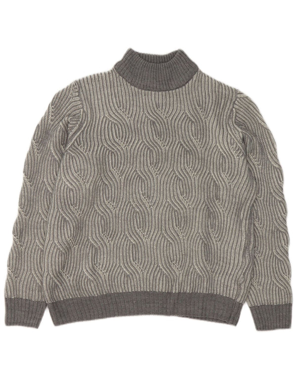 Vintage Mens Turtle Neck Jumper Sweater UK 40/42 Medium Grey Geometric