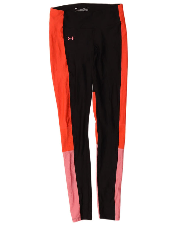 Under Armour Womens Heat Gear Leggings UK 8 pequeno bloco colorido multicolorido