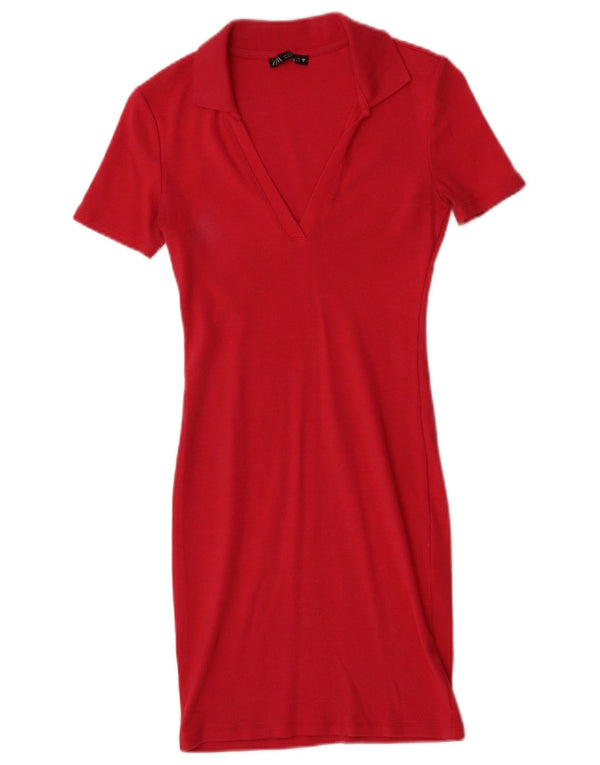 Vestido bodycon feminino Zara UK 10 pequeno algodão vermelho