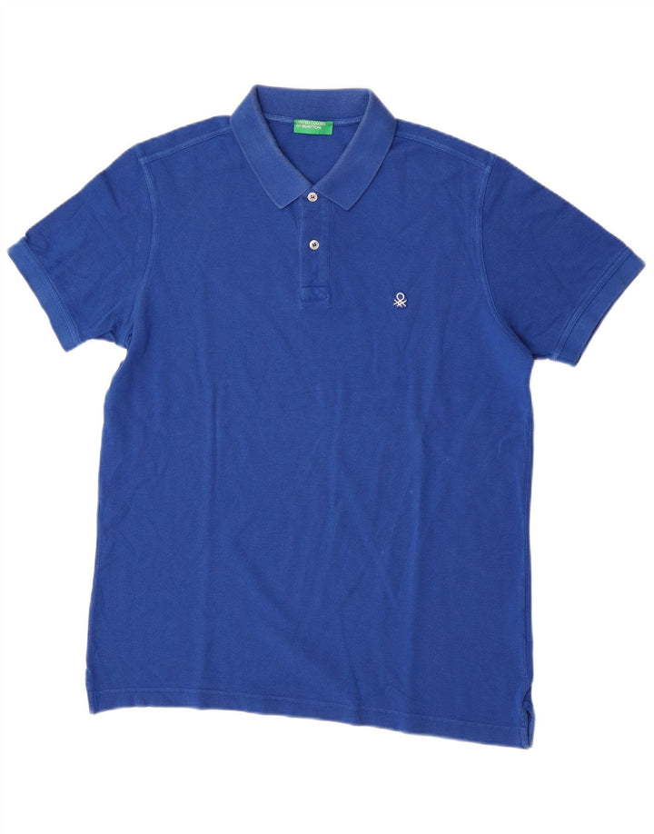 Camisa polo masculina BENETTON grande algodão azul