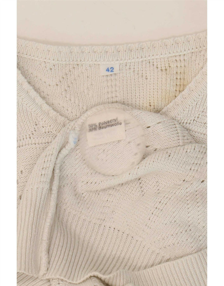 Suéter feminino vintage com decote em botão IT 42 acrílico branco médio
