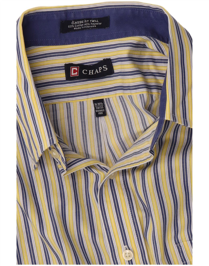 Camisa masculina Chaps tamanho 16 16 1/2 grande algodão listrado amarelo