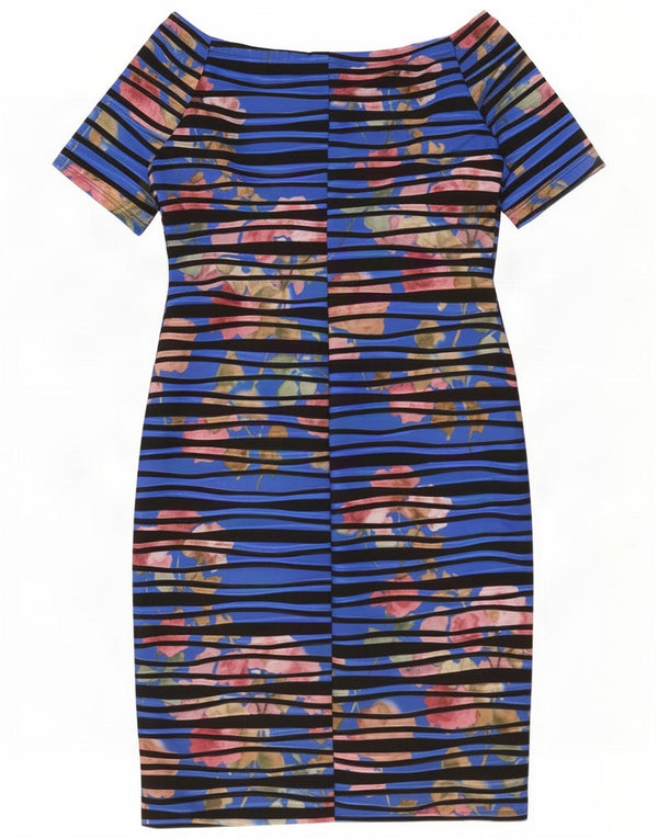 Gina Bacconi Vestido Bodycon Feminino UK 14 Poliéster Floral Azul Médio