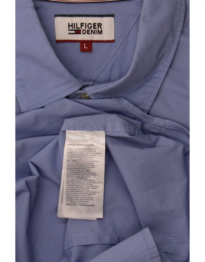 Camisa masculina Tommy Hilfiger Slim Fit grande algodão azul