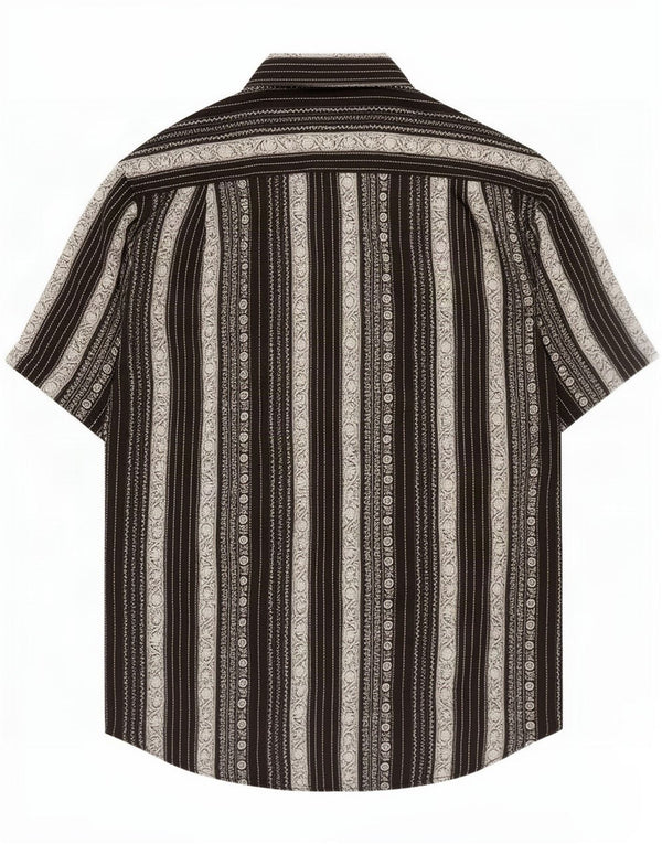 Camisa masculina vintage de manga curta grande listrada preta