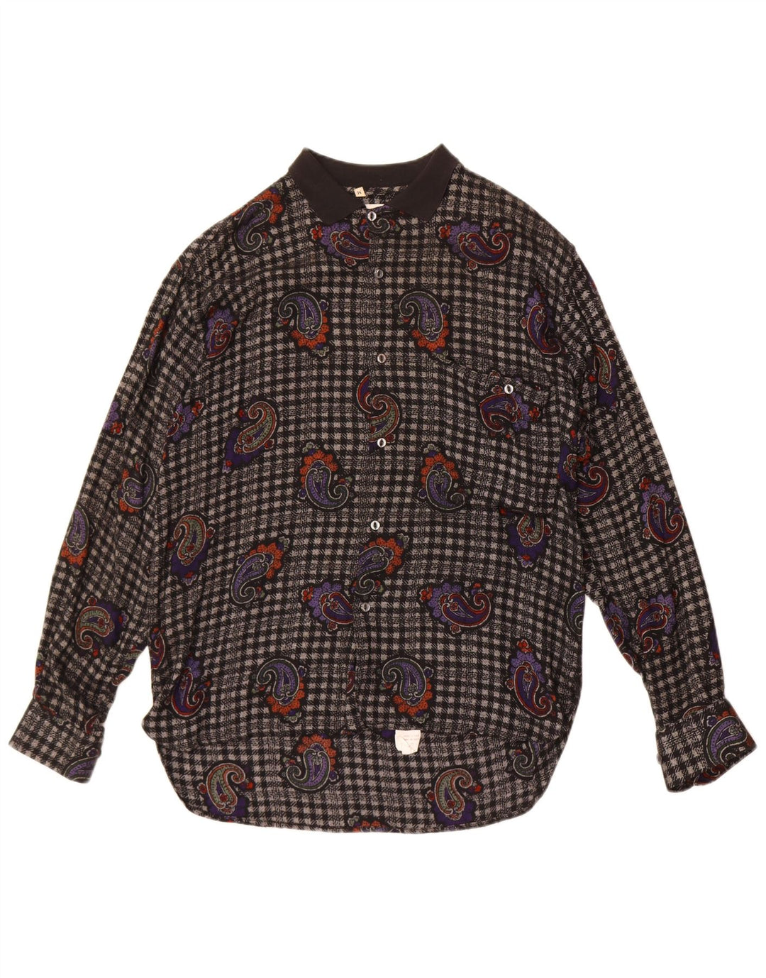 Camisa masculina vintage de flanela média preta paisley viscose