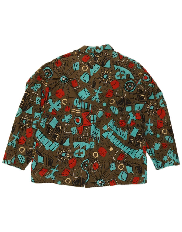 Jaqueta blazer feminina vintage com padrão abstrato de 1 botão Reino Unido 14 grande cáqui