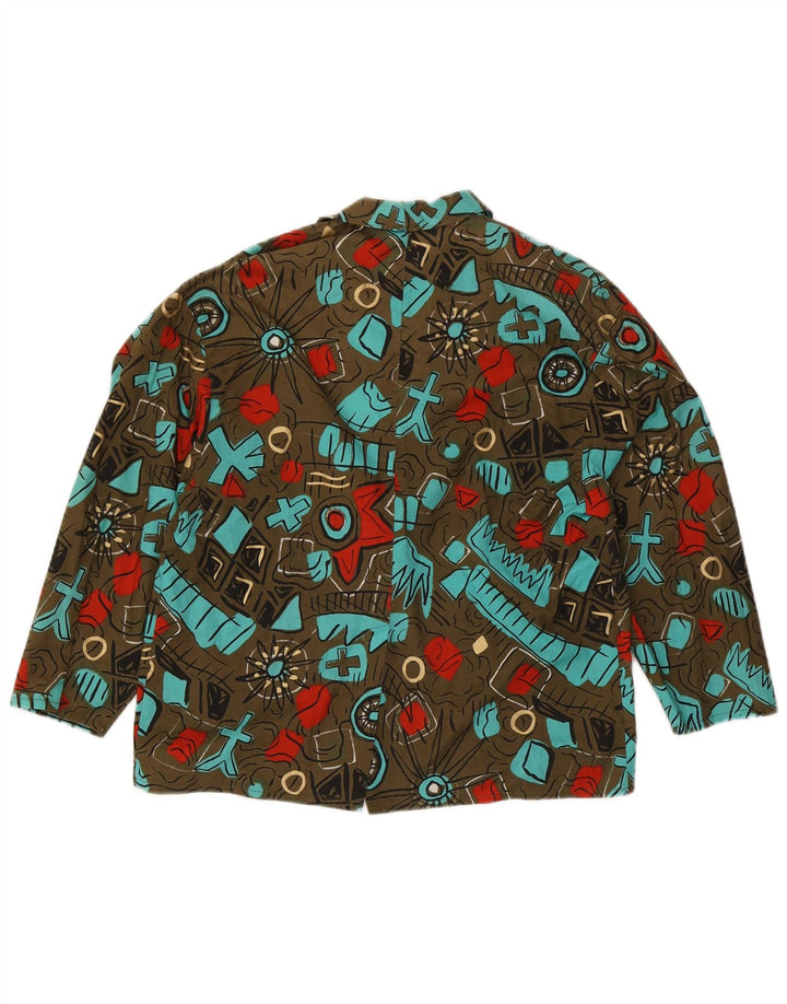 Jaqueta blazer feminina vintage com padrão abstrato de 1 botão Reino Unido 14 grande cáqui