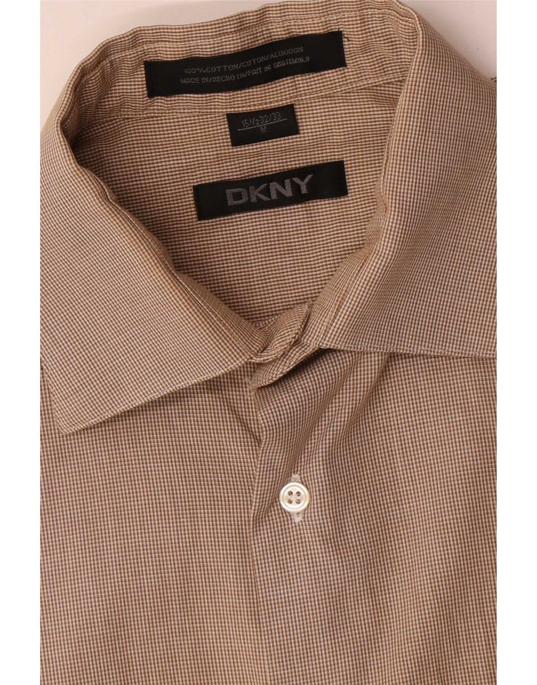 Camisa masculina Dkny tamanho 15 1/2 algodão xadrez marrom médio