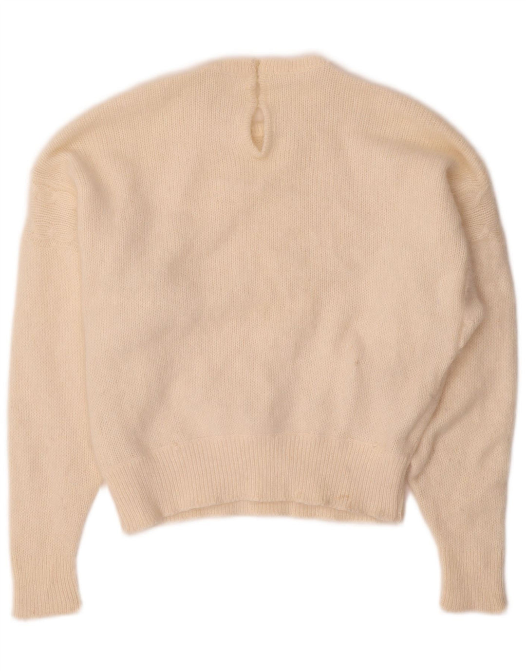 Suéter feminino VINTAGE com gola redonda UK 14 médio off white