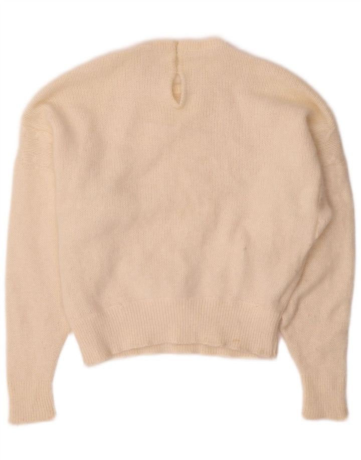 Suéter feminino VINTAGE com gola redonda UK 14 médio off white