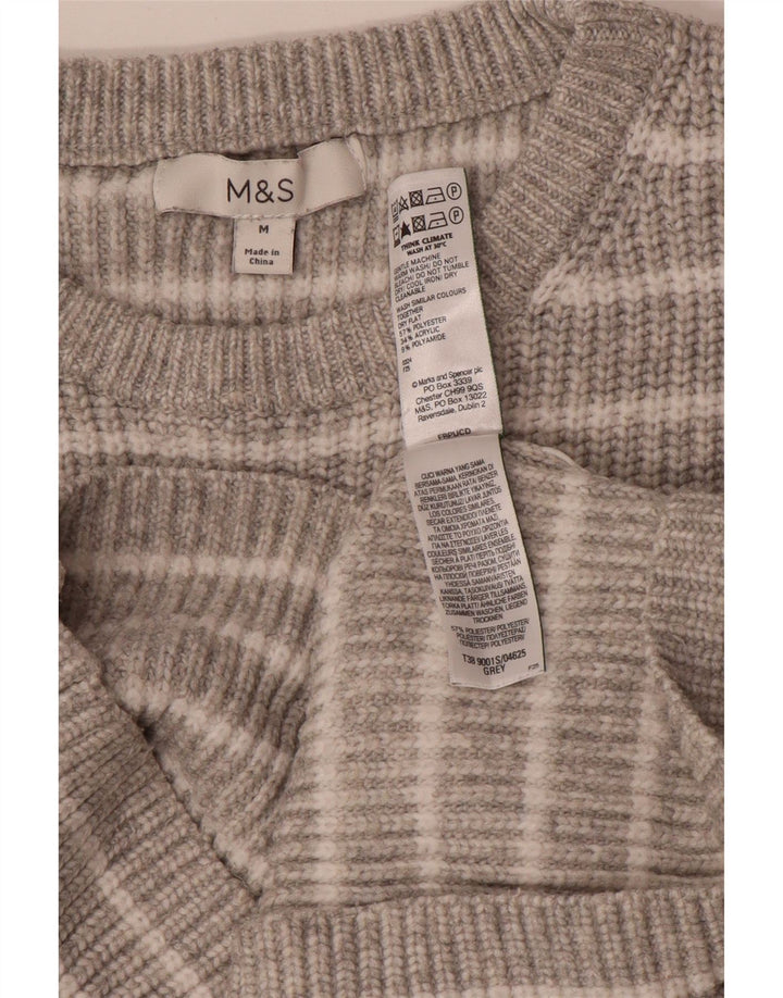 Suéter feminino Marks & Spencer com gola redonda UK 14 listrado cinza médio
