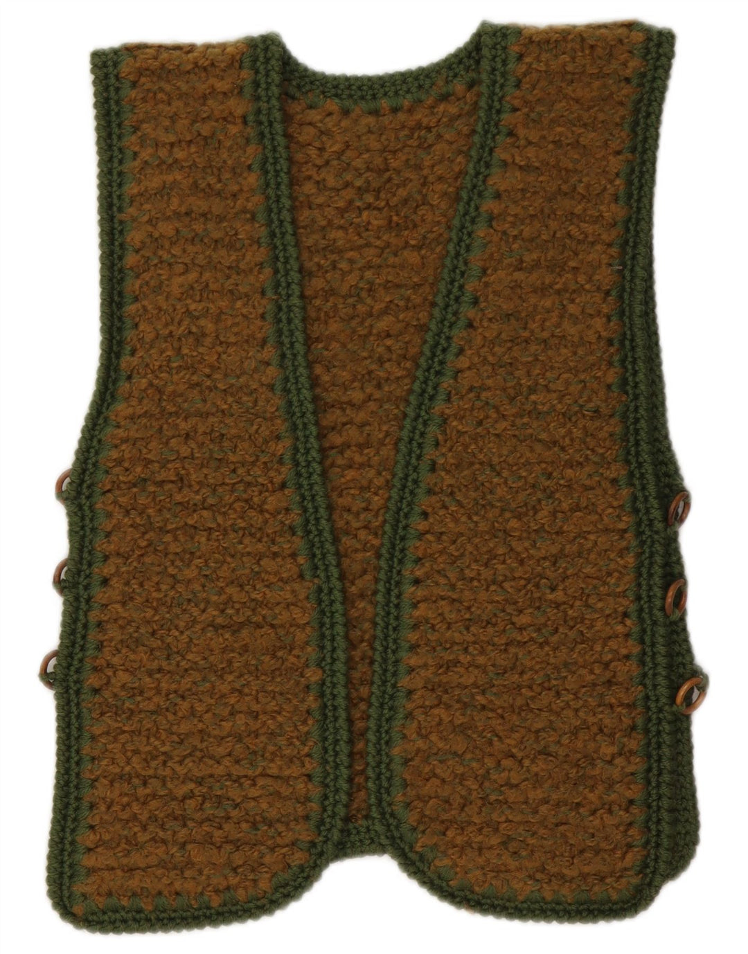 Suéter cardigã aberto sem mangas feminino vintage Reino Unido 10 pequeno marrom