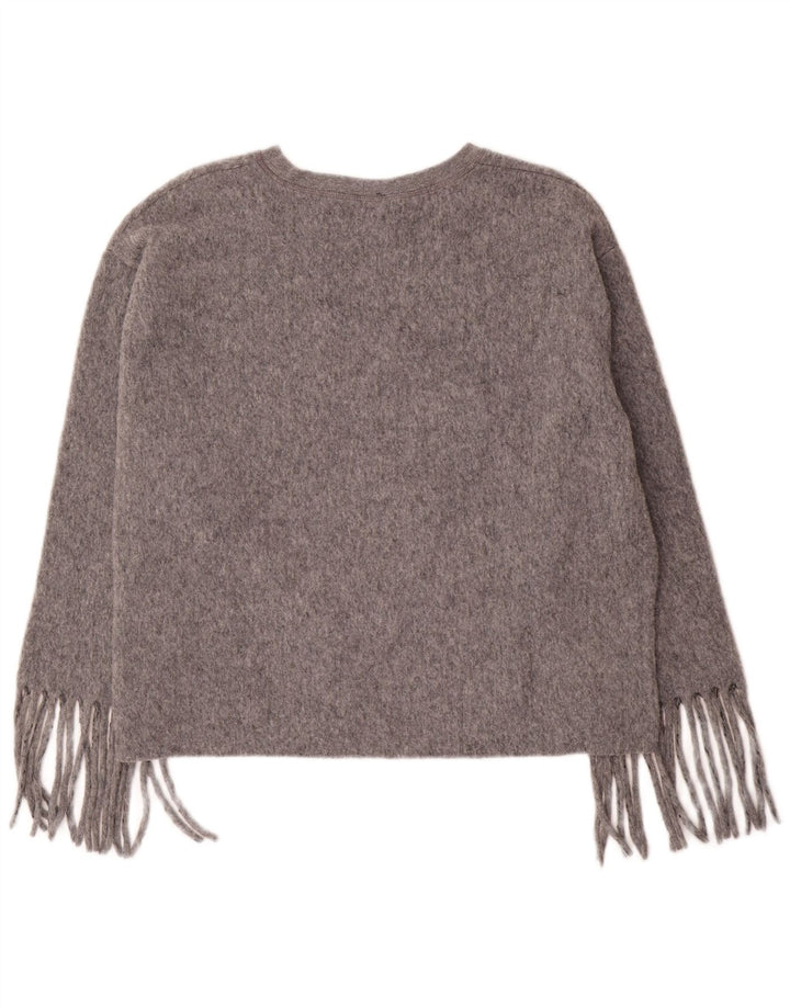 Zara Suéter feminino superdimensionado com gola canoa Reino Unido 16 poliéster cinza grande