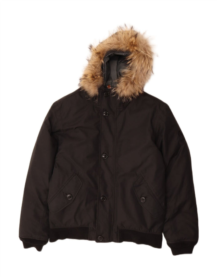 Jaqueta bomber masculina Aigle com capuz Reino Unido 38/40 algodão preto médio