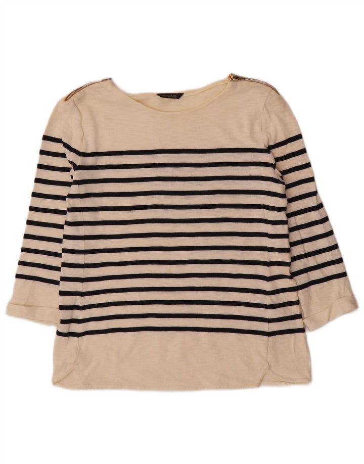 Top feminino Massimo Dutti manga 3/4 Reino Unido 12 algodão listrado branco médio
