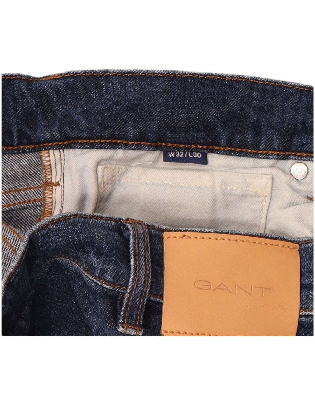 Gant Mens Straight Jeans W32 L30 Azul Marinho Algodão