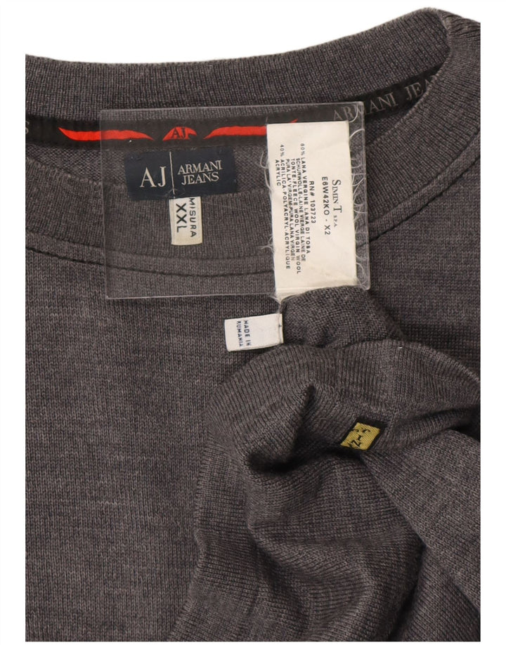 ARMANI JEANS Suéter masculino com gola redonda 2XL lã cinza