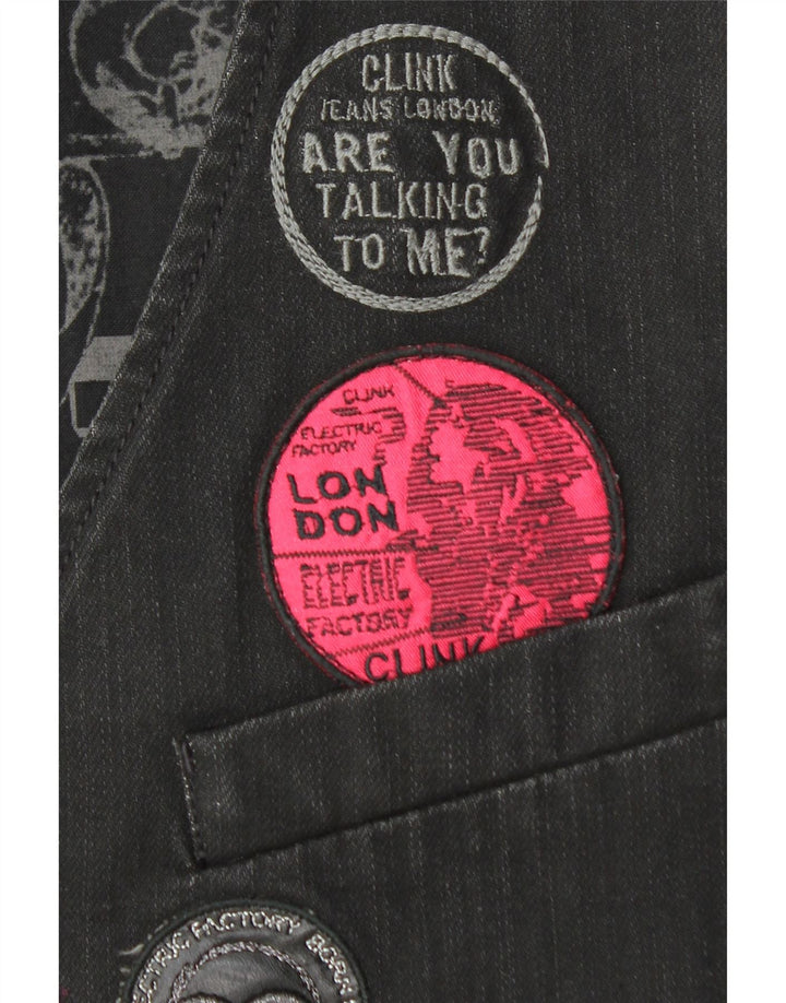 Clink Jeans London Colete gráfico masculino grande algodão preto