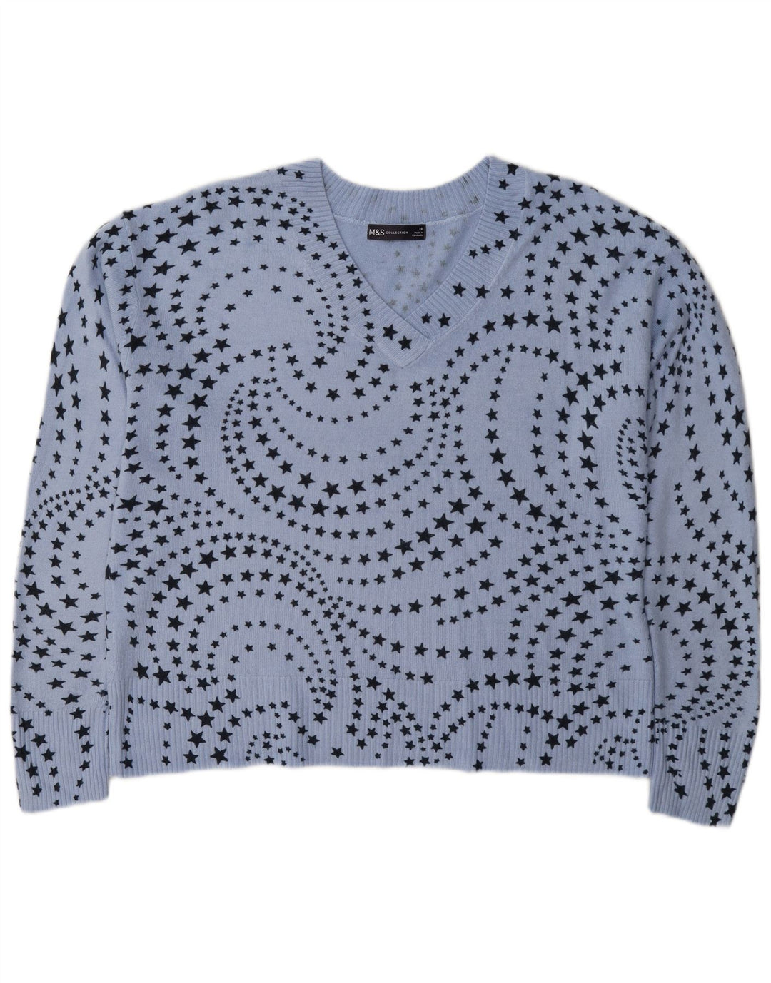 Suéter feminino Marks & Spencer com decote em V Reino Unido 16 grande azul