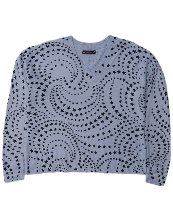 Suéter feminino Marks & Spencer com decote em V Reino Unido 16 grande azul